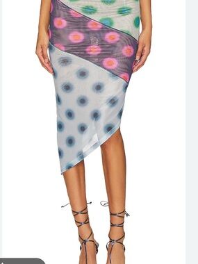 Asymmetrical Polka Dot Mesh Skirt in Multi-Color